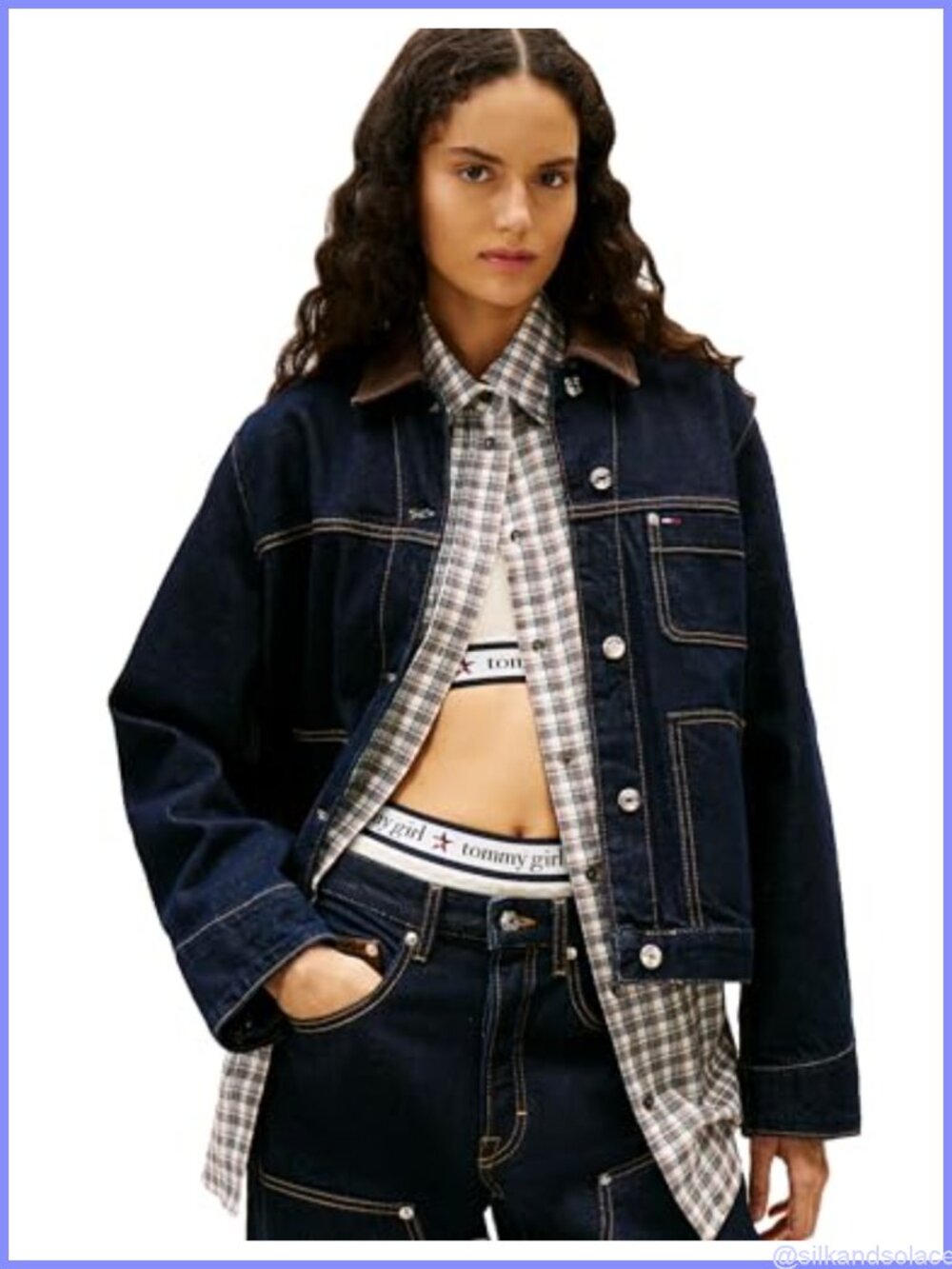 Lightweight Oversized Denim Chore Jacket with Contrast Collar, 100% Cotton,